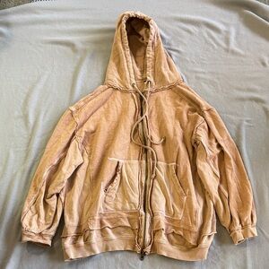 Free People Tan Hoodie zip up oversized  Sweatshirt xs